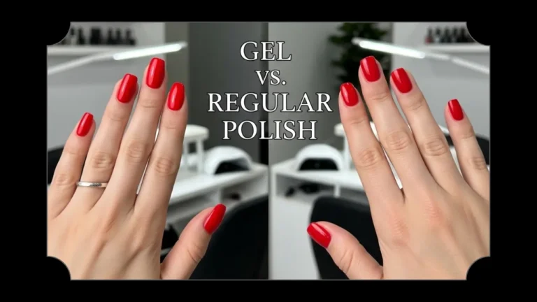 Gel vs Regular Nails comparison showing glossy gel manicure and classic regular polish in 2025.