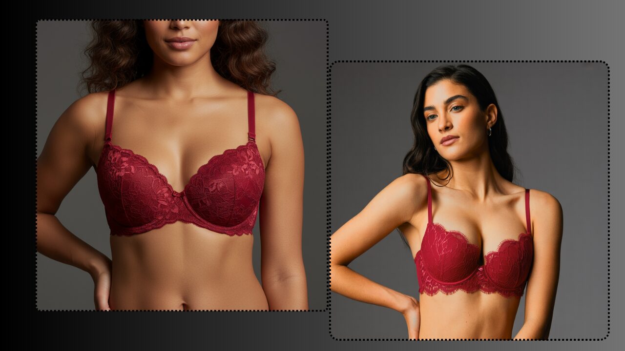 Cabernet Red push up bra red lace demi‑cup with adjustable straps