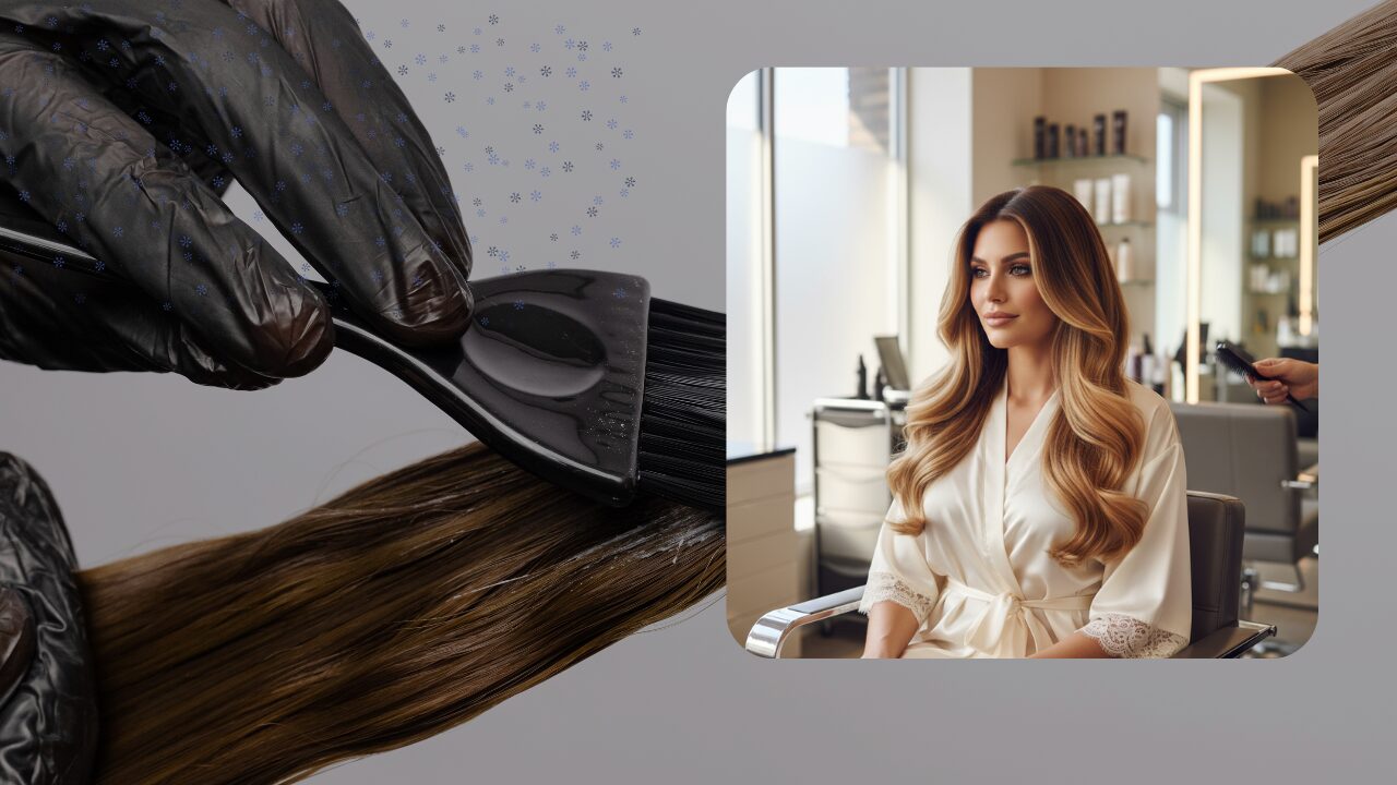 Woman showing a smooth dark-to-honey blonde ombre hair colour,
