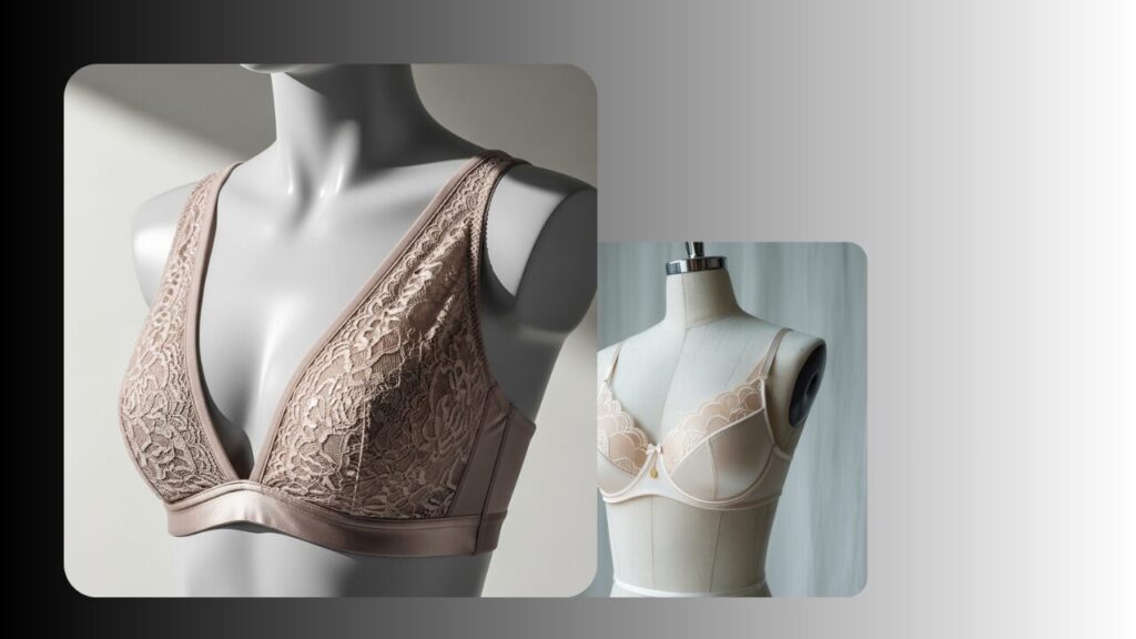 Uplift plunge bra on a mannequin, neutral tone, elegant style