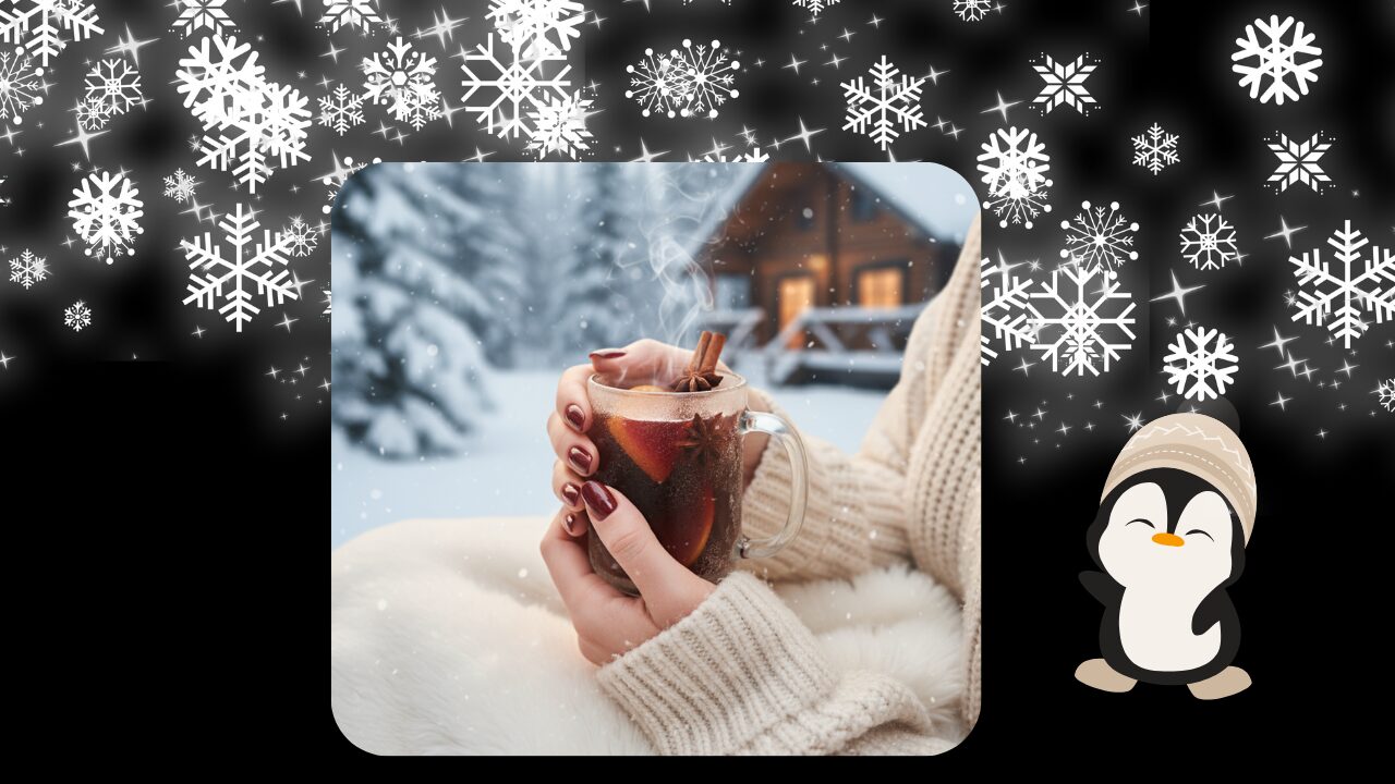 Manicure of deep cherry wine nails on winter backdrop