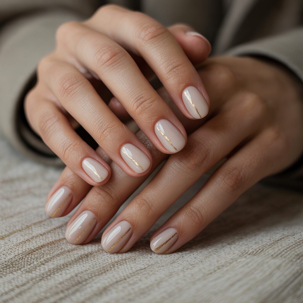 Neutral fall nails with gold line detail