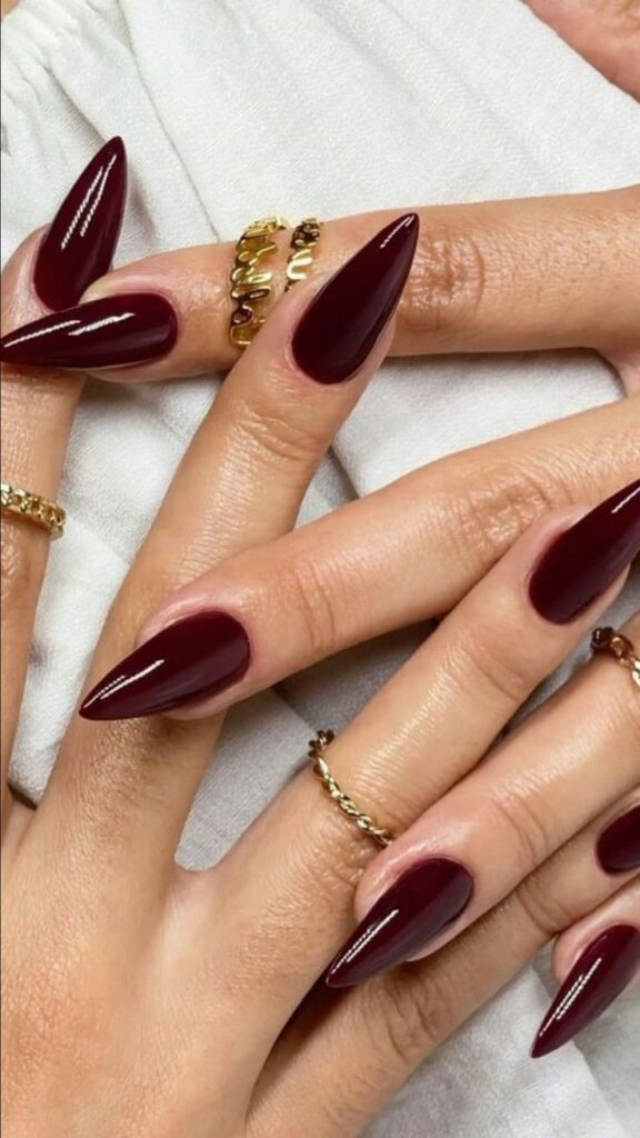 Dark Cherry Wine Nails with Glitter