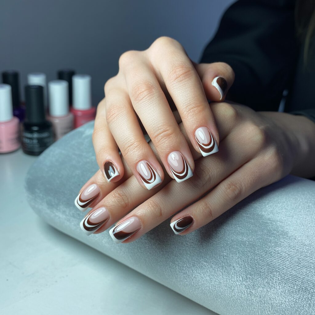 How to Achieve the Brown and White Swirl French Tips Look