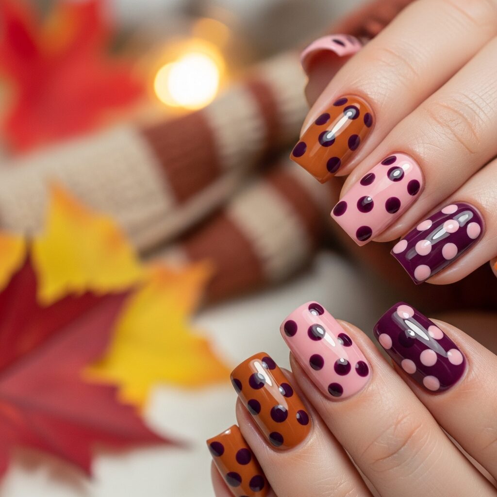 Polka Dot Autumn Nails Are Trending