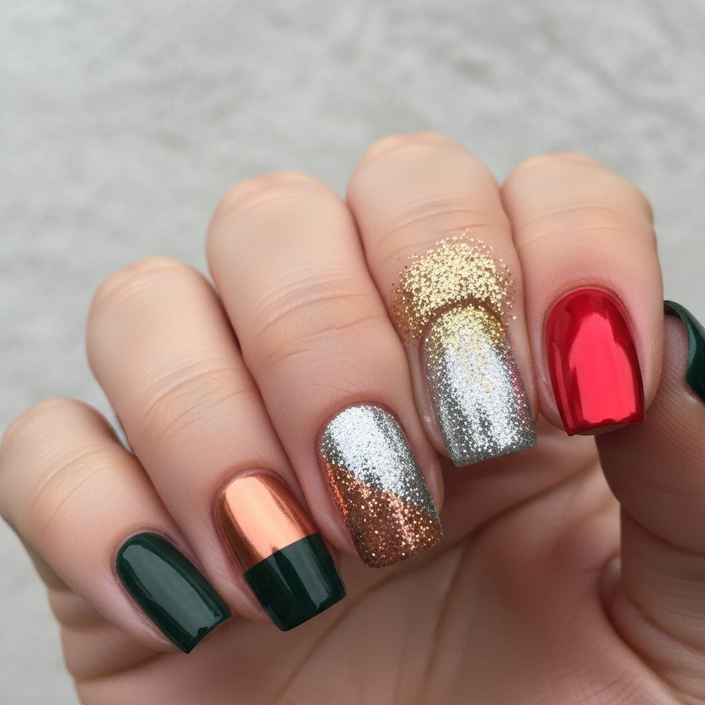 Red Metallic Accent Nail.