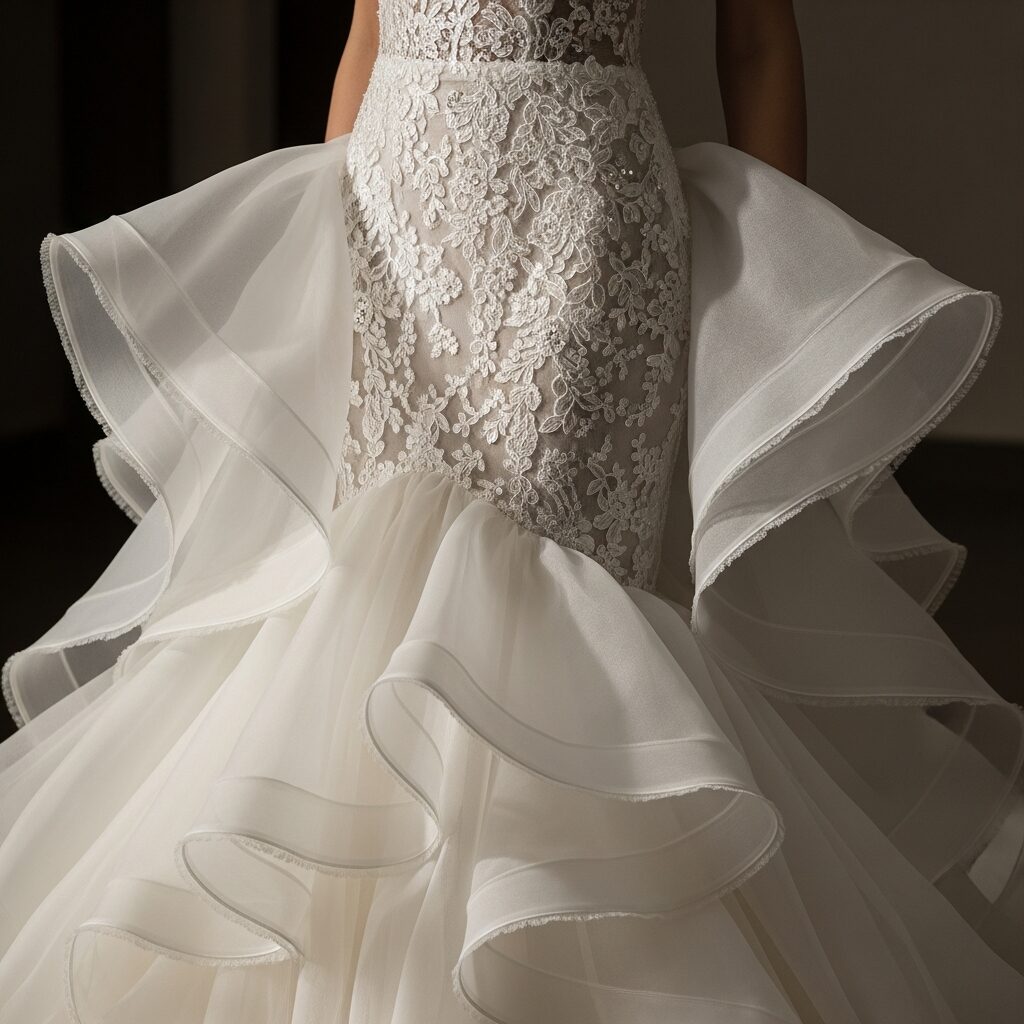 Ruffled Organza Mermaid Gown