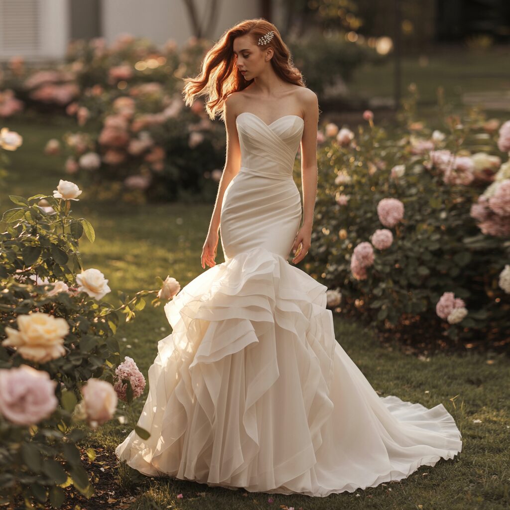 Sweetheart Mermaid Organza Ruffled Wedding Dress