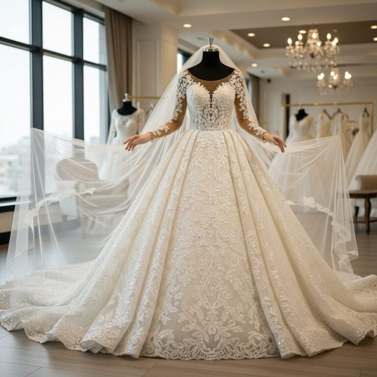 Luxury Ball Gown Lace Appliques Wedding Dress