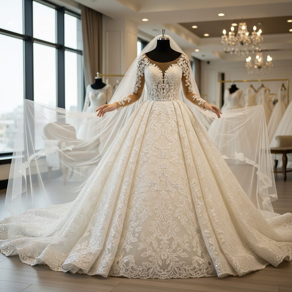 Luxury Ball Gown Lace Appliques Wedding Dress