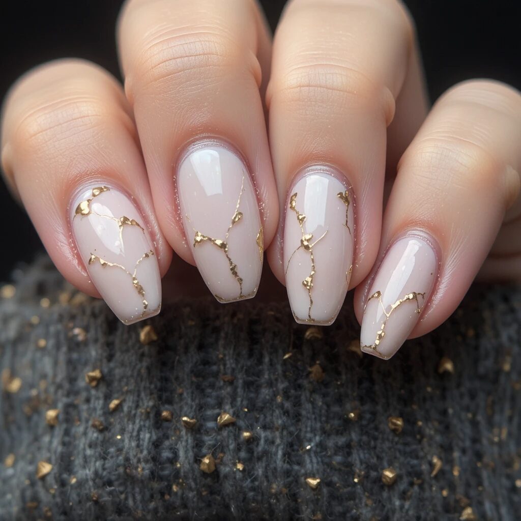 neutral gold line fall nails