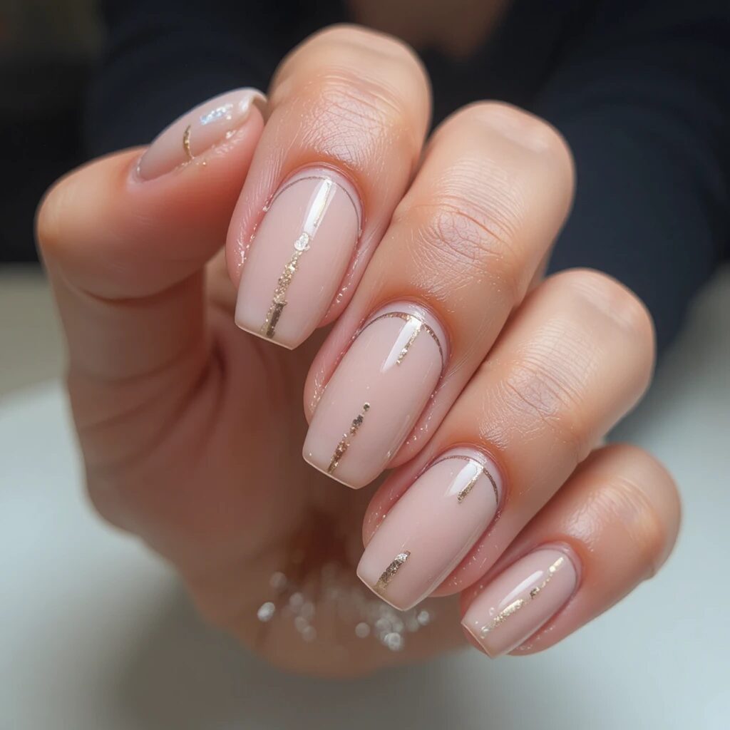 Neutral fall nails with gold line