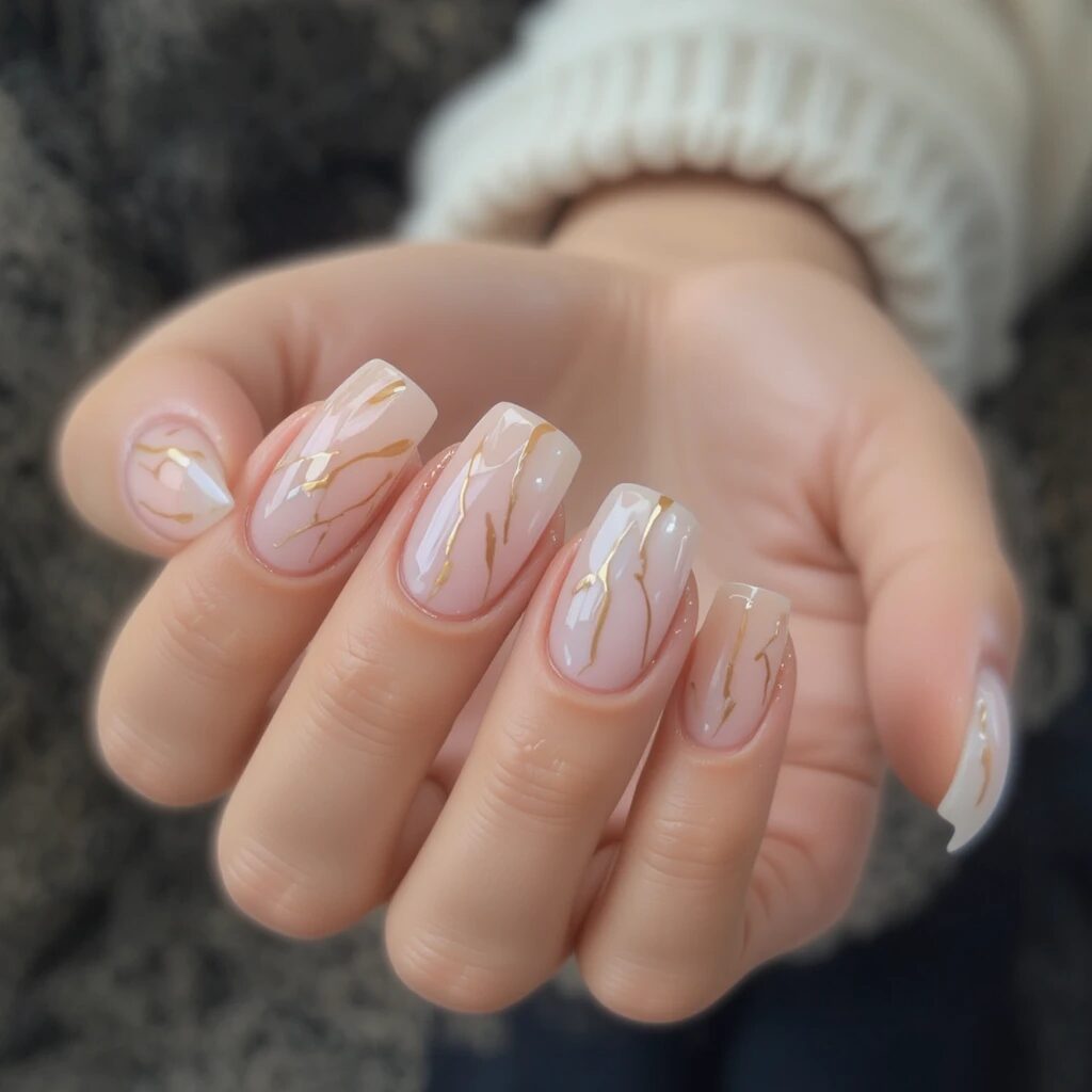 fall nails with gold line