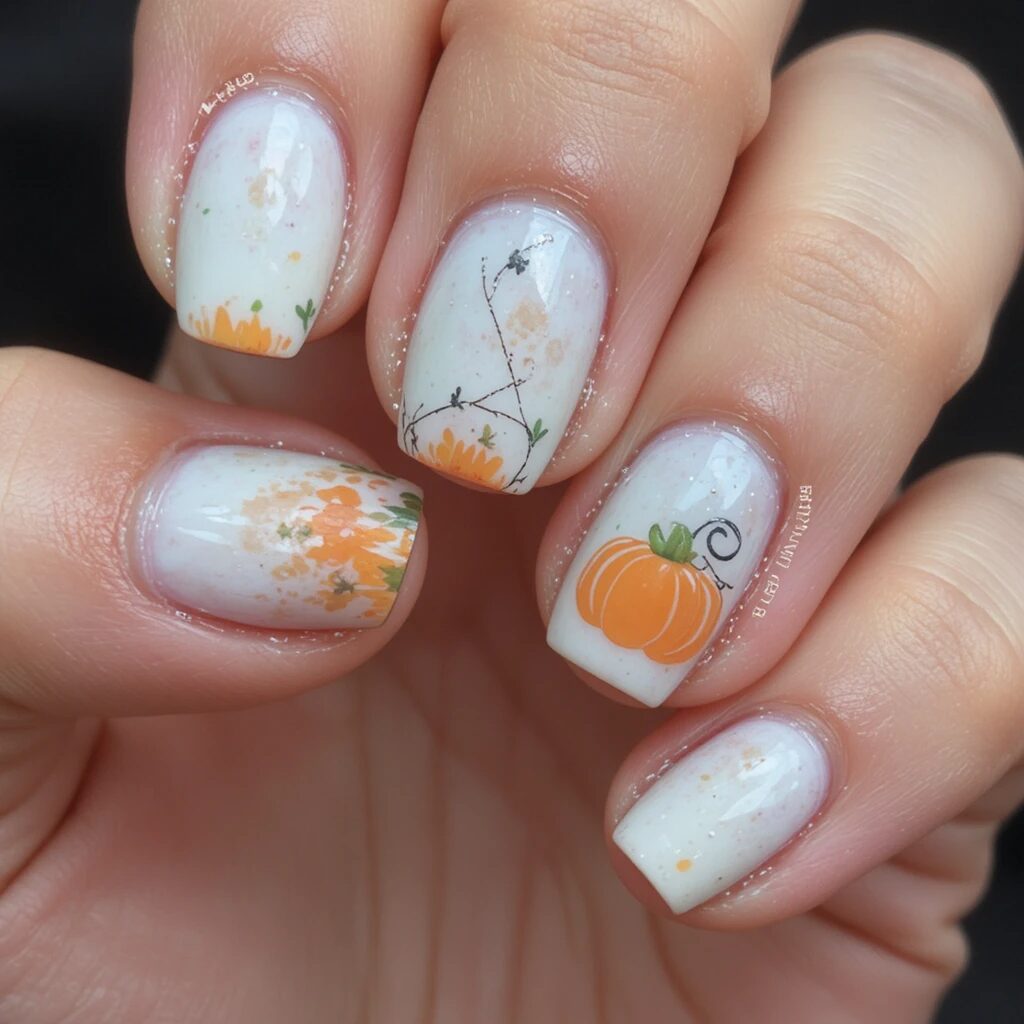 Pumpkin accent nail design for fall