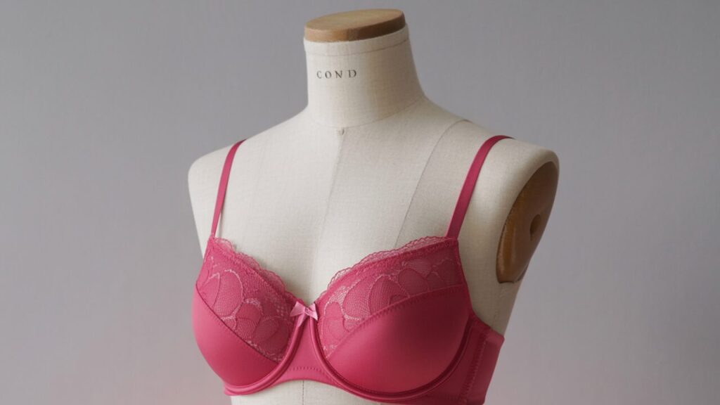 Whipped non-wire bra in cerise colour on mannequin