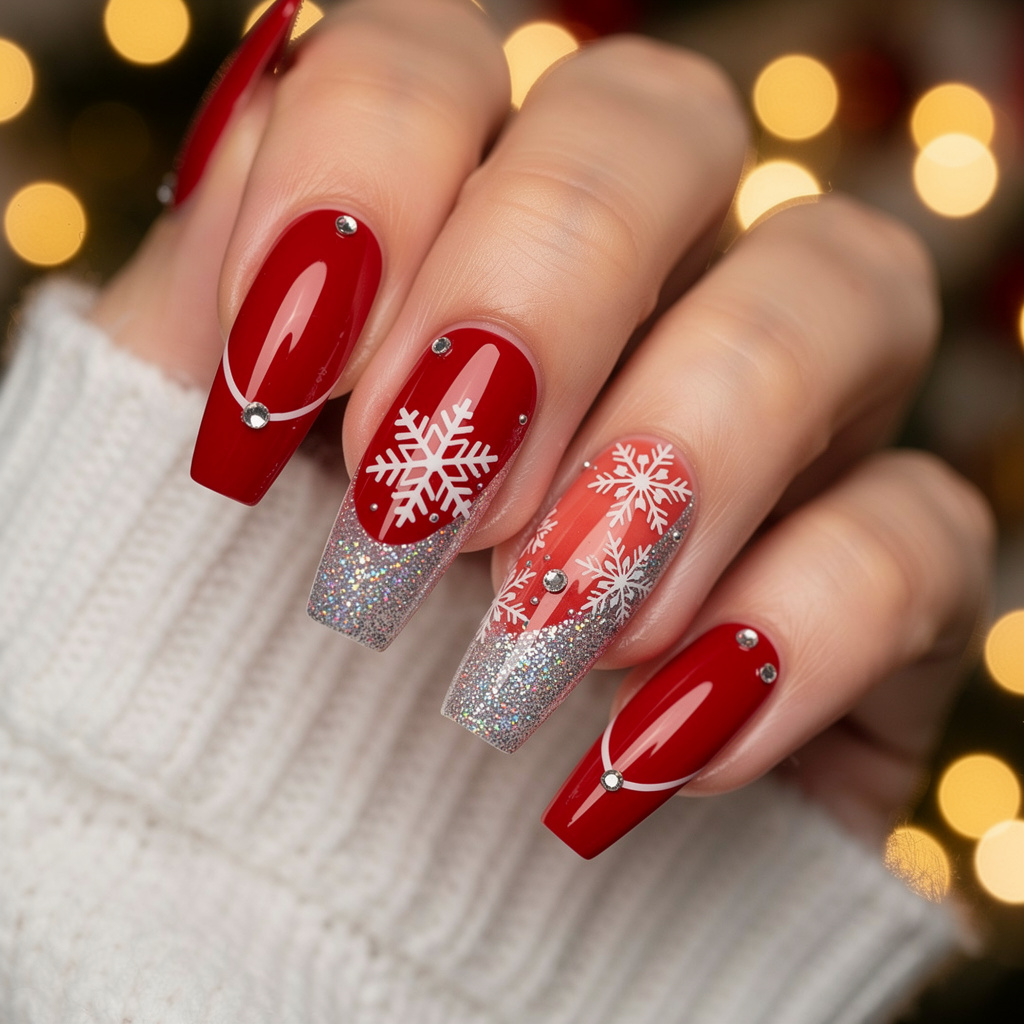1. Christmas Acrylic Nails with Glitter 02