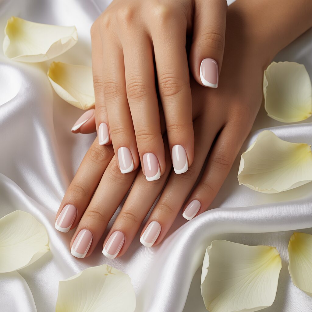 Different French nail color options for brides