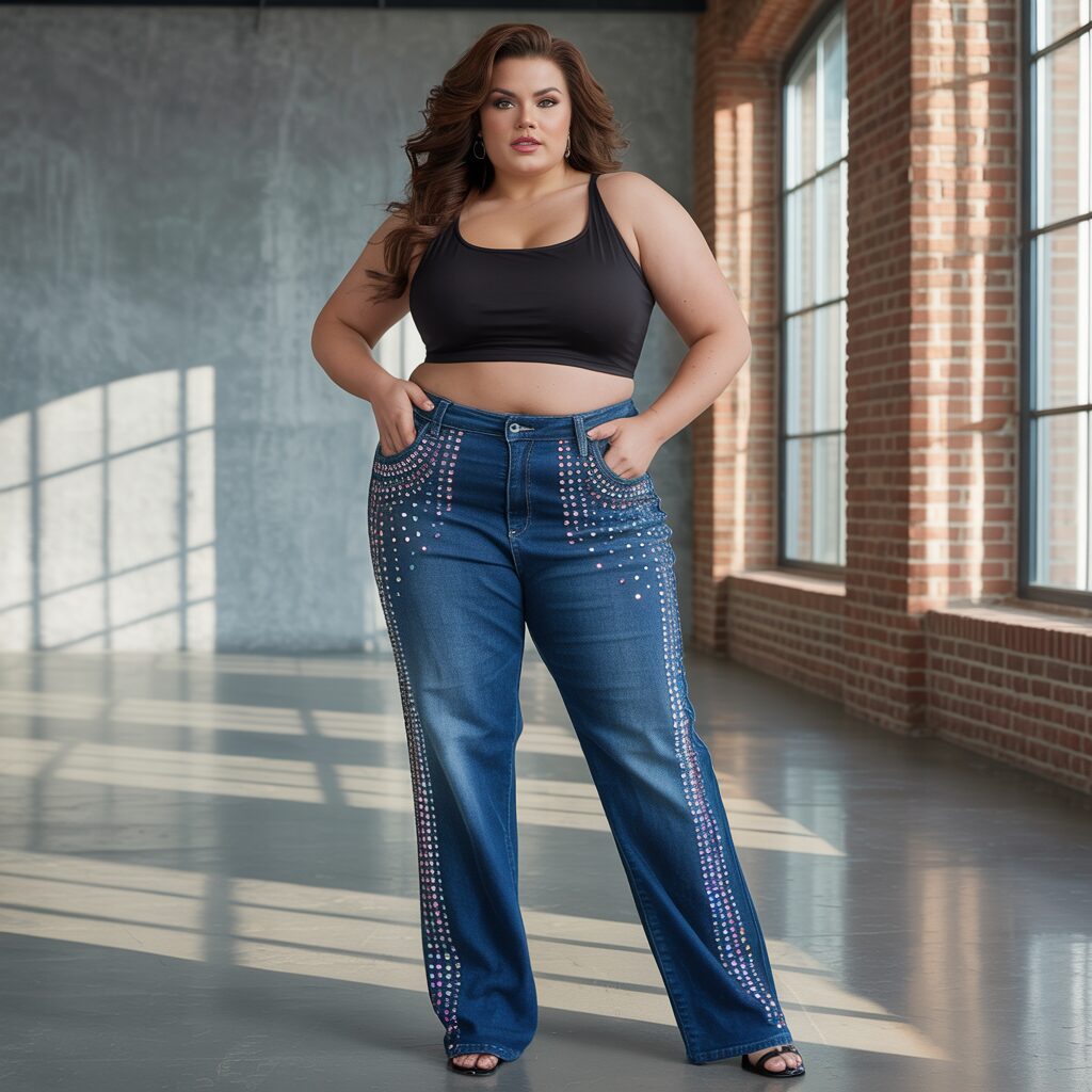 Plus Size Rhinestone Jeans