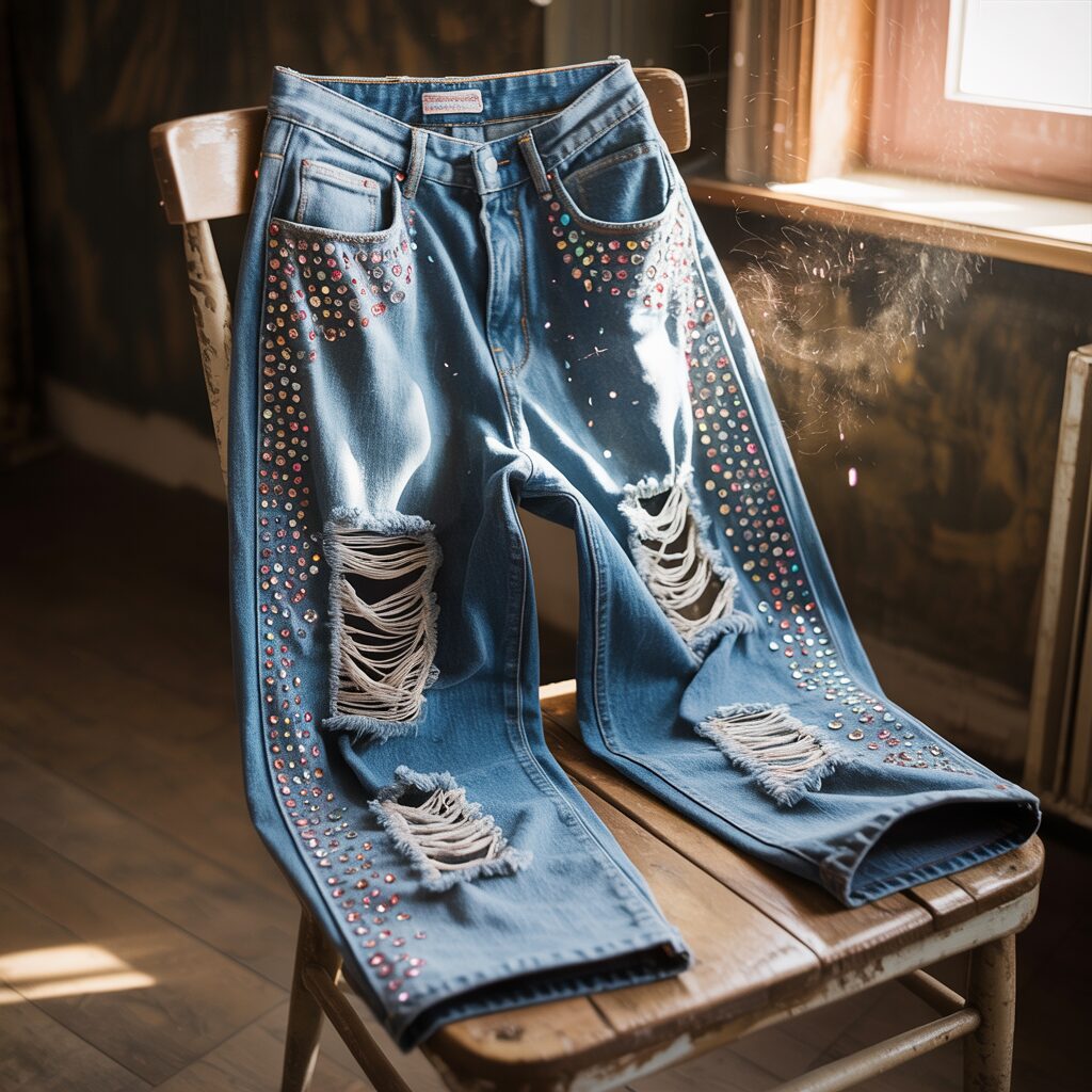 Rhinestone Baggy Jeans Ideas