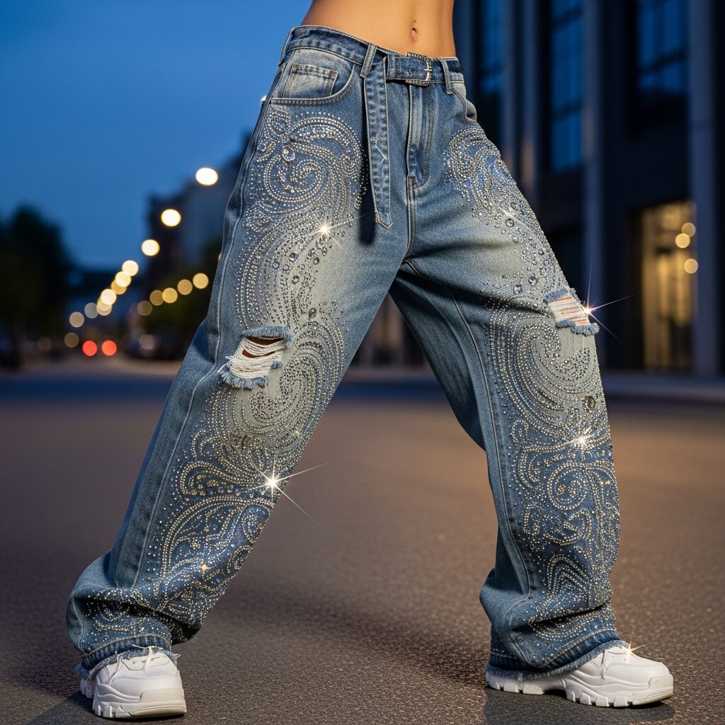 Rhinestone Baggy Jeans