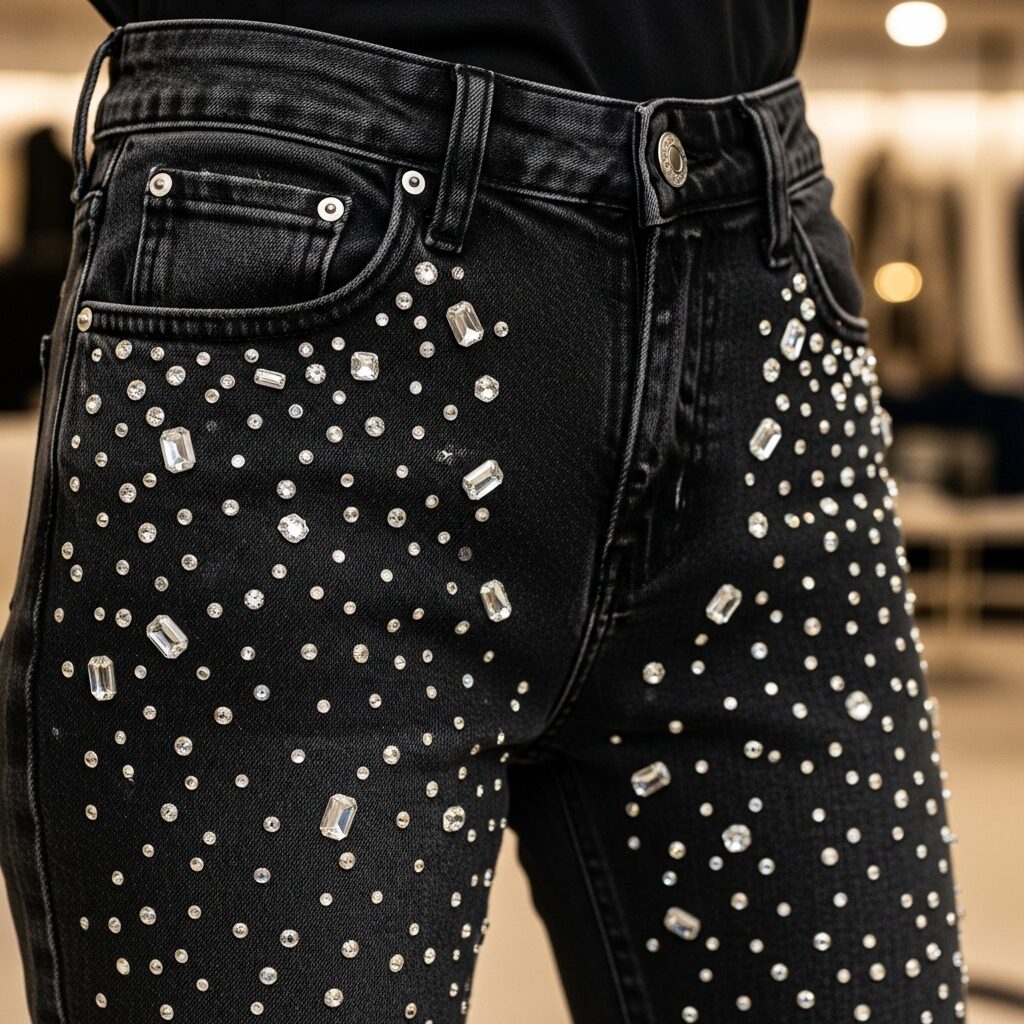 Rhinestone Black Jeans Design