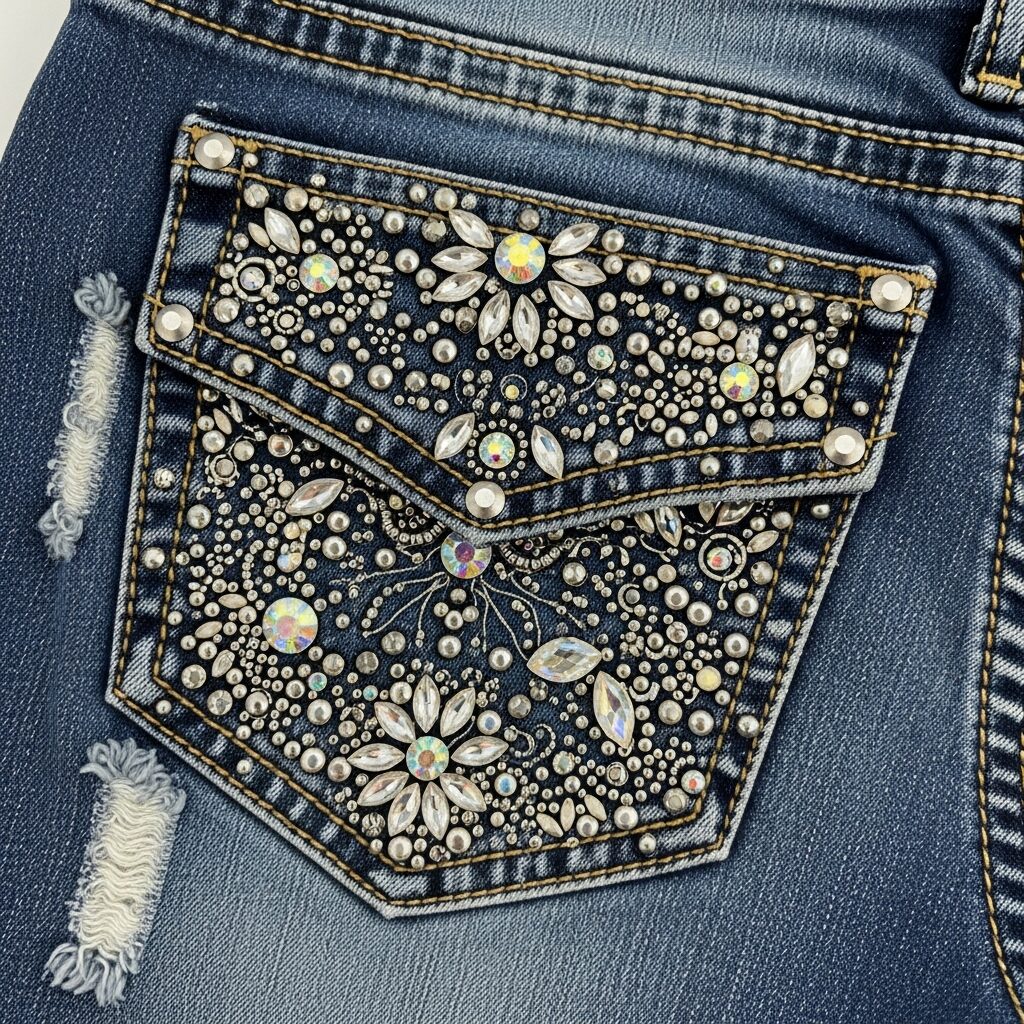 Rhinestone Pocket Jeans Design