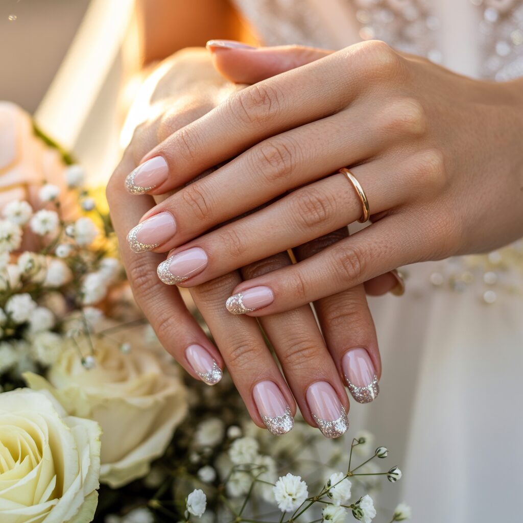 glitter-french-tip-wedding-nails