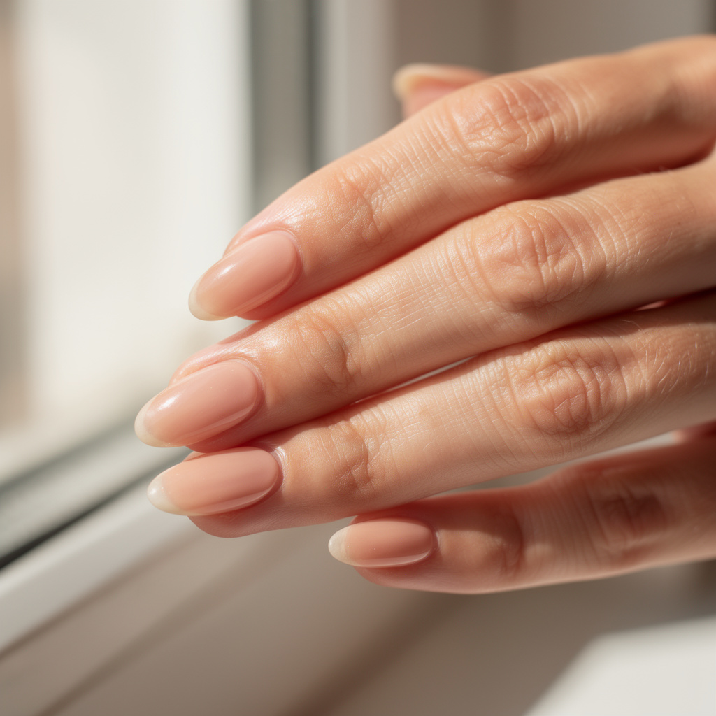 almond nails natural shape close up 02