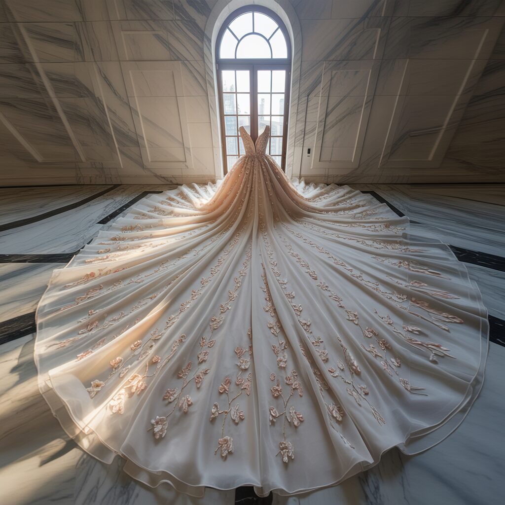 ball gown skirt wide shot on floor