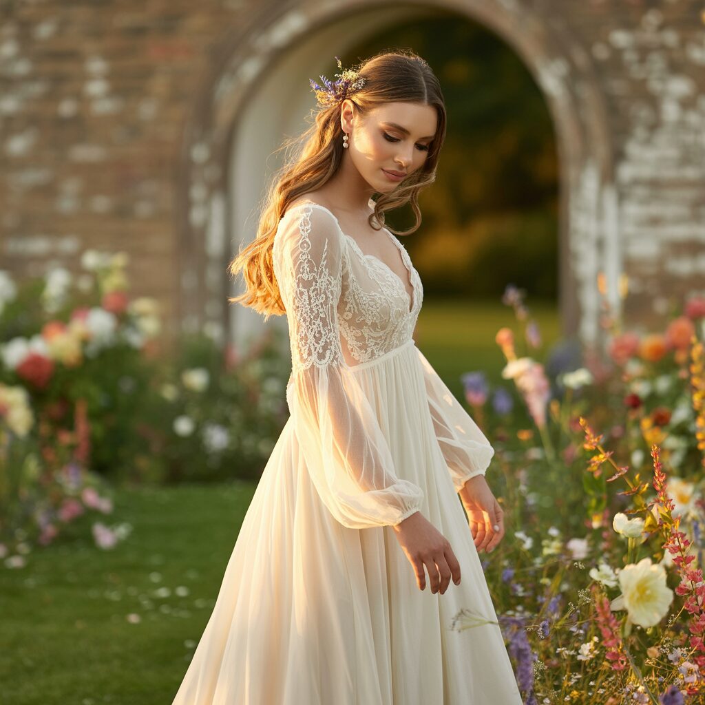 bridal photography with long sleeves gown