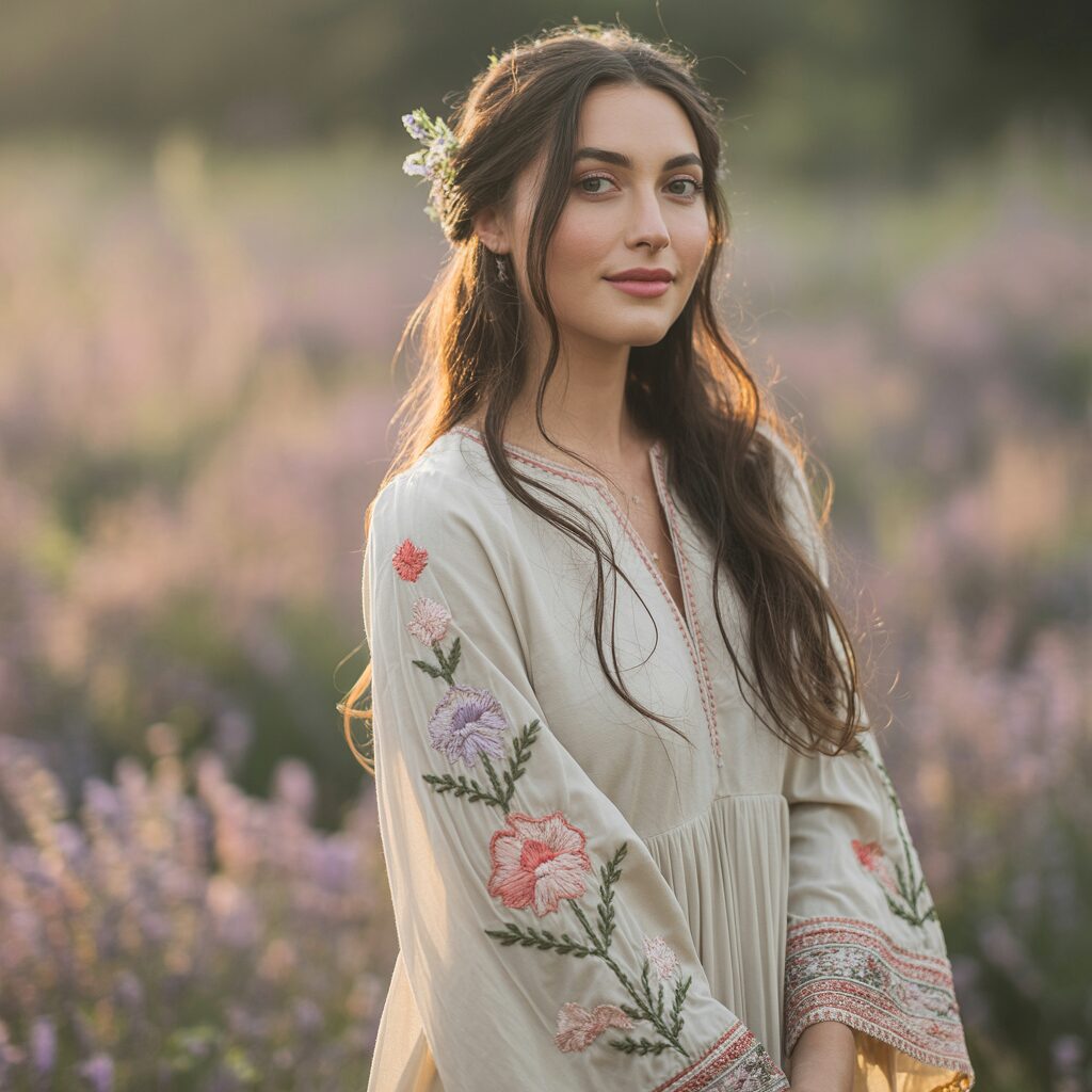 bridal portrait with cultural embroidery