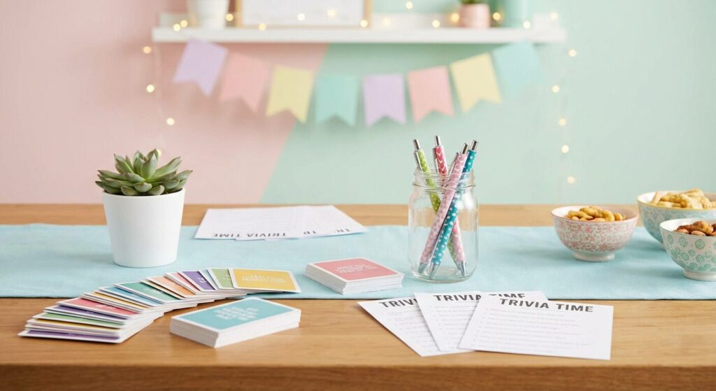 bridal shower games displayed on table