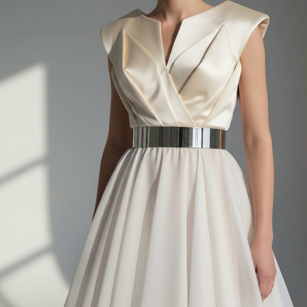 close portrait of designer gown
