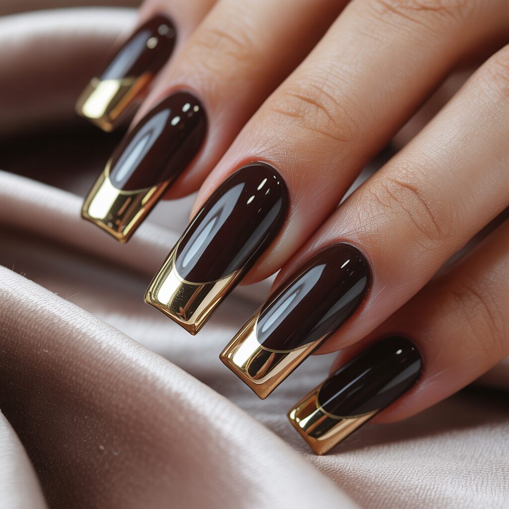 dark brown gold nails
