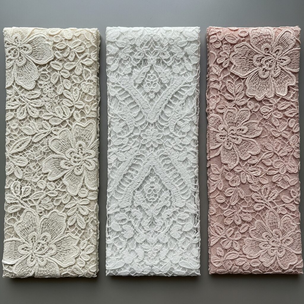 ivory soft white and blush lace swatches