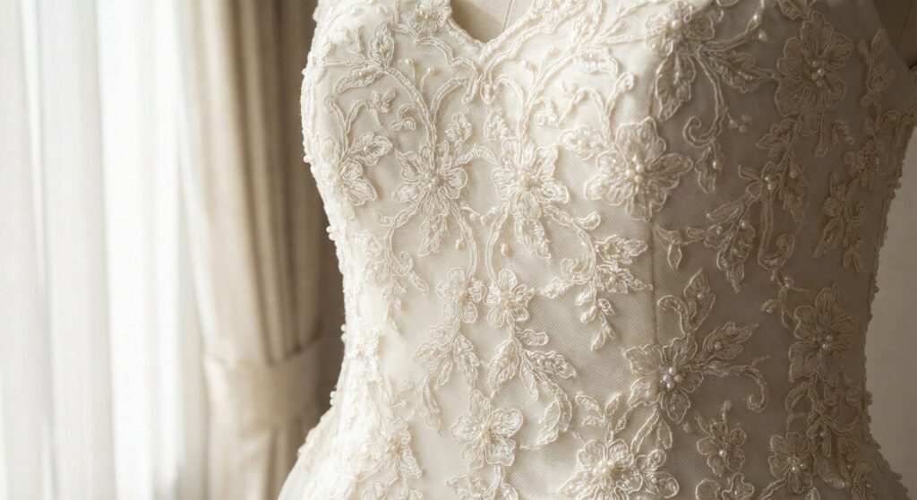 lace detail on bridal close up