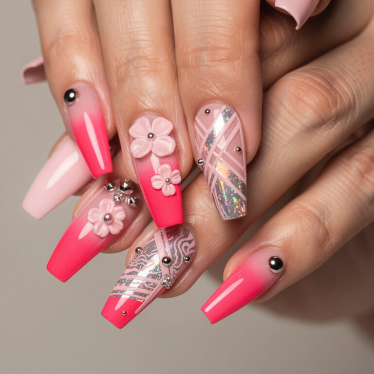 Feature image of stylish pink acrylic nails showing 2025 nail art trends with a clean glossy finish