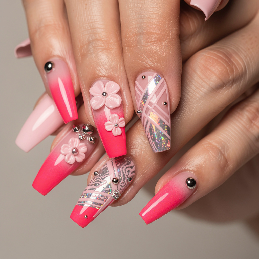 Feature image of stylish pink acrylic nails showing 2025 nail art trends with a clean glossy finish