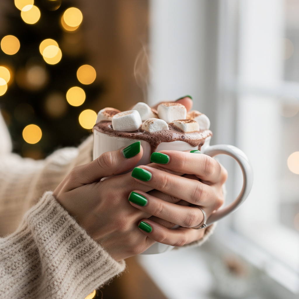 Pinterest style photo of Grinch Christmas Nails