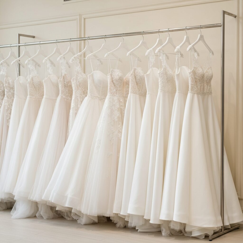 rack of affordable bridal gowns
