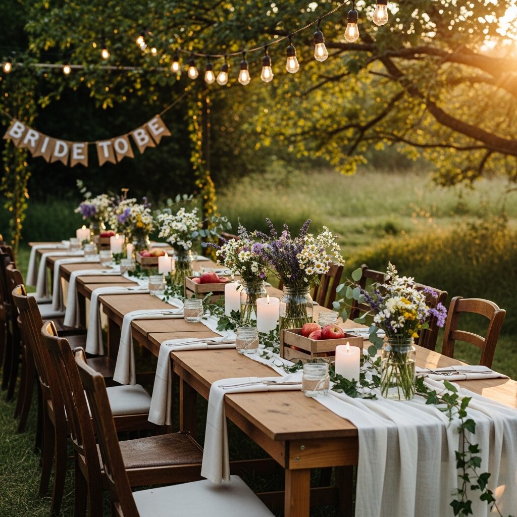 rustic bridal shower theme with natural flowers