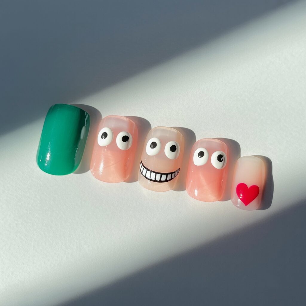 Step by step simple Grinch nail art tutorial