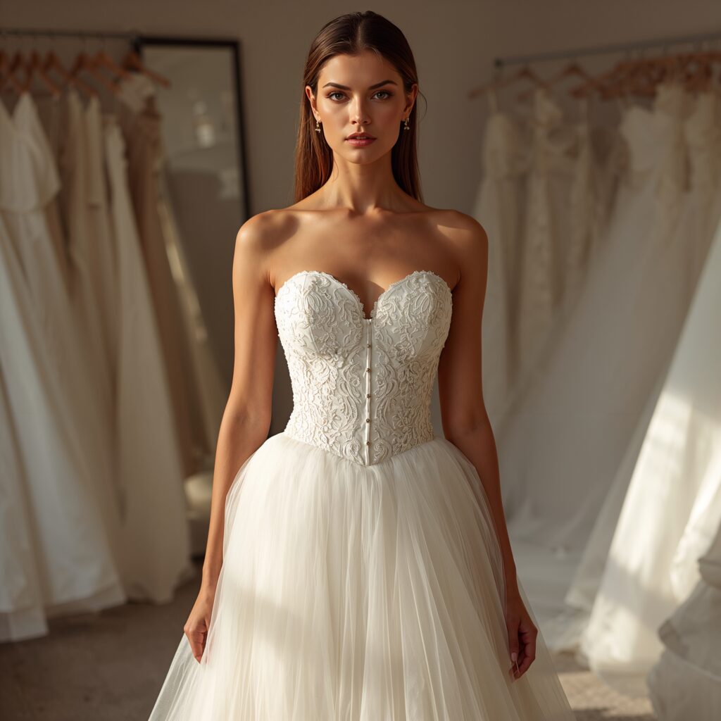 Strapless sweetheart tulle wedding dress
