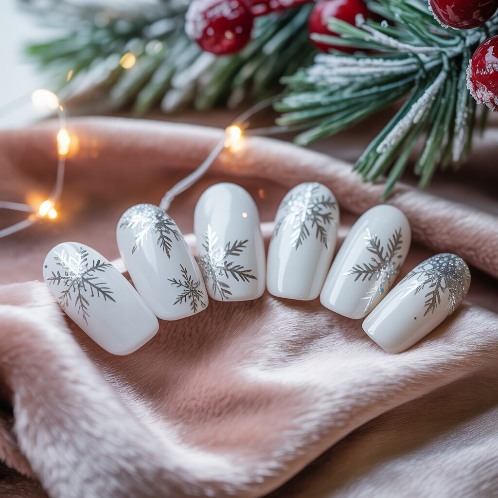 white Christmas Acrylic Nails