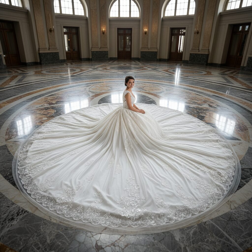 wide angle shot of ball gown skirt