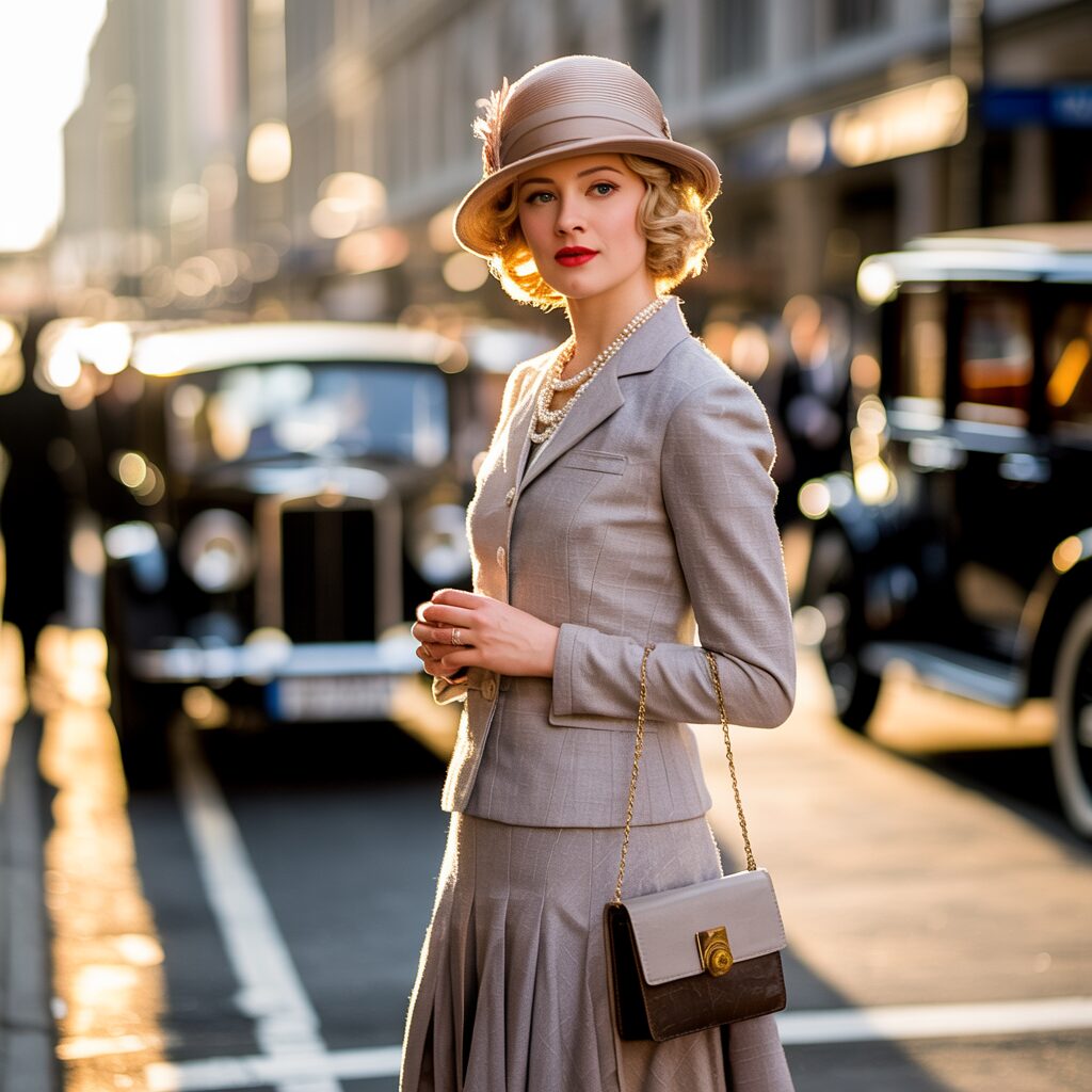 1920s day suit women fashion with matching jacket and skirt