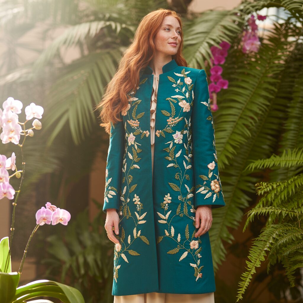1920s embroidered coat dress combining outerwear and dress with elaborate embroidery on rich fabric