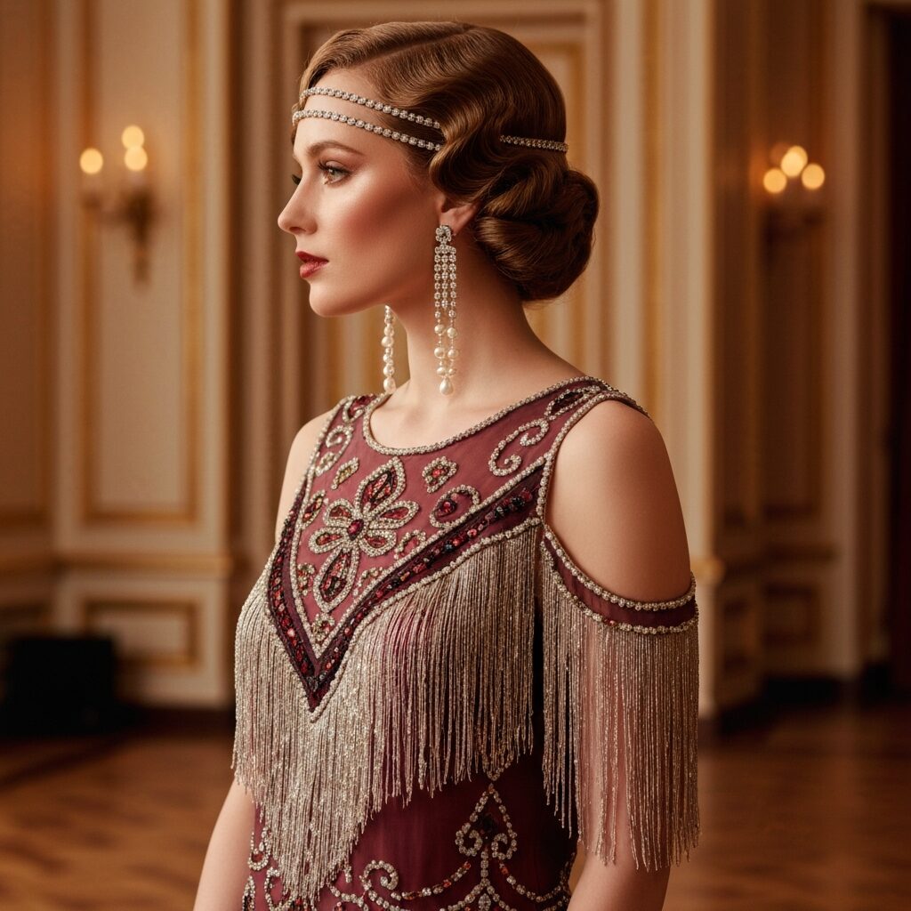 1920s formal occasion dress designed for black tie events with elegant silhouette and classic vintage glamour