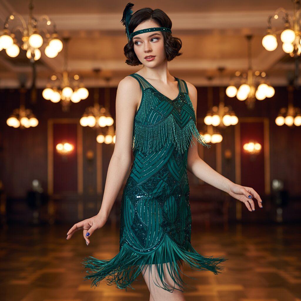2000s movie dress inspired by 1920s flapper style, bringing vintage glamour to modern audiences