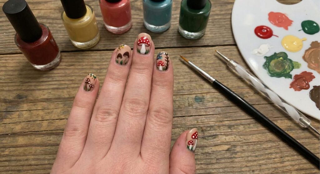 Mushroom nail art techniques 02